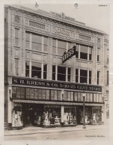Black and white photograph of Kress store front
