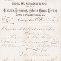 1876 Clancy Store Bill of Sale