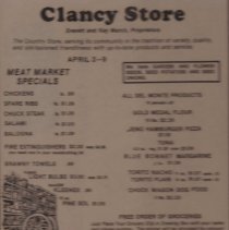 Clancy Store newspaper advertisement, circa 1981