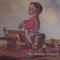 World War II era print of small boy watching military planes.