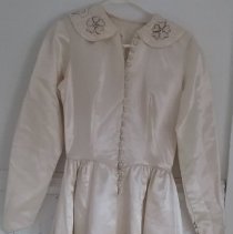 Beige satin wedding dress.