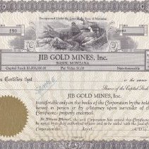 Basin stock certificate for JIB Gold Mines, Inc.