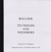 Boulder: Its Friends and Neighbors