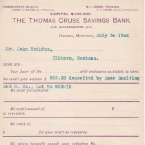Receipt from The Thomas Cruse Saving Bank.