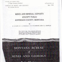 Mines & Mineral Deposits Jefferson County, Montana 1960 bulletin.