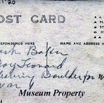 Back of 1917 postcard of Boulder men leaving for WWI