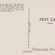 Back of the postcard of Boulder, seen from Free Enterprise Health Mine.