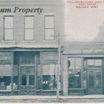 Postcard of Boulder Butcher Shop & post office, 1910.