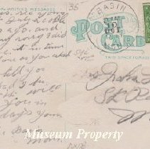 Back of postcard of birdseye view of Basin.