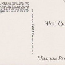 Back of postcard of Free Enterprise Health Mine.