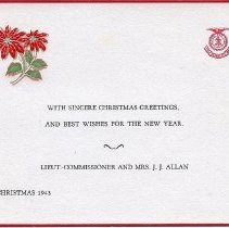 1943 Christmas Greetings Lt. Comm & Mrs. J.J. Allan