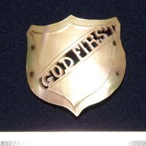 "GOD FIRST" mother of pearl badge