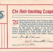1926 The Anti-Smoking League membership card