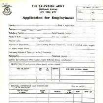 Salvation Army Personnel Bureau NYC Application for Employment