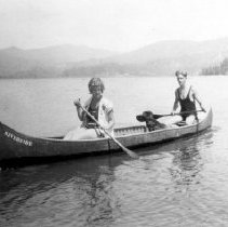 Newlyweds Lawrence Bolks and Catherine Hoyt Bolks in Mannings canoe on Newm