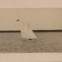 Small sailboat sailing in river.