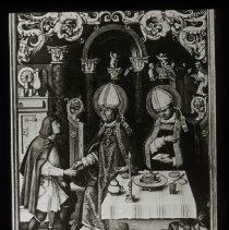 Duplicate image of 2019.2.519. Two priests sitting at the table. Peasant (m