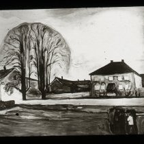 Drawing of a huge tree next to a home.