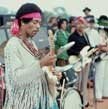 Jimi Hendrix performs with on stage with his band Experience at the end of