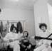 Actor Jack Nicholson visits The Monkees in their dressing room during the f