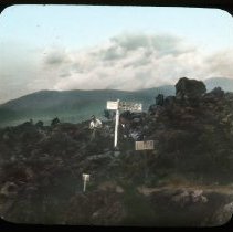 Sign post at rock boulders