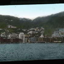 Hillside town from water.