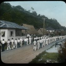 two lines of walking men