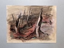 Otis Dozier, "Burnt Over Near Komono", no date, watercolor and ink