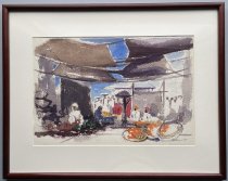 Otis Dozier, "Untitled [Market Scene]", 1958, watercolor, ink, and pencil