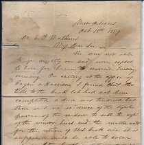 Jefferson Davis Letter to Dr. E.F. Watkins dated 18 Oct 1857