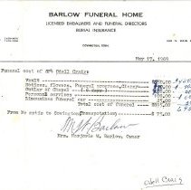 Barlow Funeral Home invoice for the burial of SP4 Odell Craig