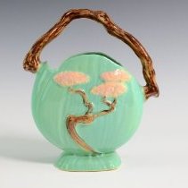 Jade Green Ming Tree Basket Vase with Asian-Inspired Motifs