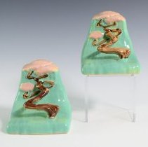 Jade Green Ming Tree Bookend with Asian-inspired Motif