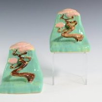 Jade Green Ming Tree Bookend with Asian-Inspired Motif