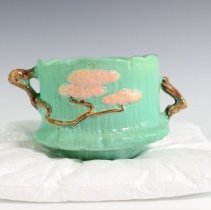 Jade Green Ming Tree Hanging Basket with Asian-Inspired Motifs