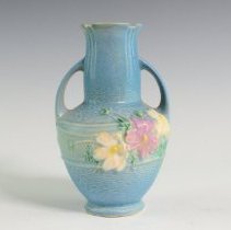 Cosmos Vase in Ice Blue with Floral Spray