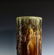 Green and Brown Glazed and Decorated Umbrella Stand