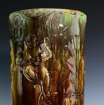 Green and Brown Glazed and Decorated Umbrella Stand
