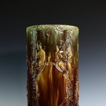 Green and Brown Glazed and Decorated Umbrella Stand