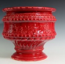 Red Glazed and Decorated Jardinière with Eros and Aphrodite