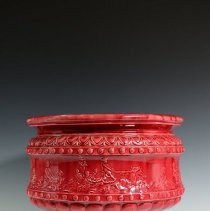 Red Glazed and Decorated Jardinière with Eros and Aphrodite