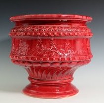 Red Glazed and Decorated Jardinière with Eros and Aphrodite