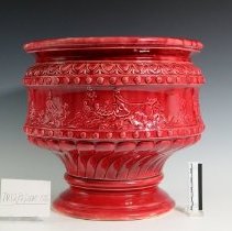 Red Glazed and Decorated Jardinière with Eros and Aphrodite