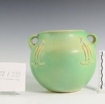 Green Experimental Vase with an Earlam Form and Applied and Stylized White 