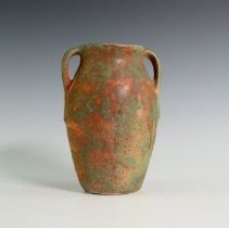 Two-Handled Vase in Mottled Green and Orange