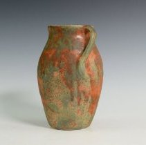 Two-Handled Vase in Mottled Green and Orange