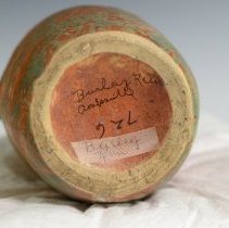 Two-Handled Vase in Mottled Green and Orange