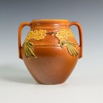 Experimental Wild Rose Jardinière on Earlam Shape Featuring Yellow Flowers