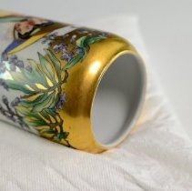 Hand Decorated Vase Featuring Wisteria and Geisha