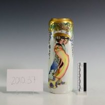 Hand Decorated Vase Featuring Wisteria and Geisha